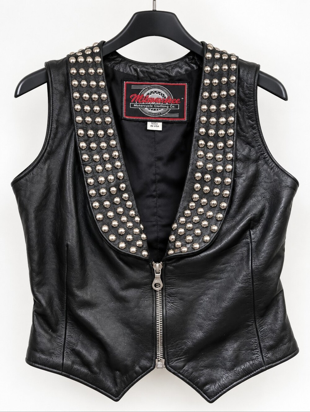 Genuine Milwaukee Motorcycle Clothing Co. black leather biker vest, size XS.